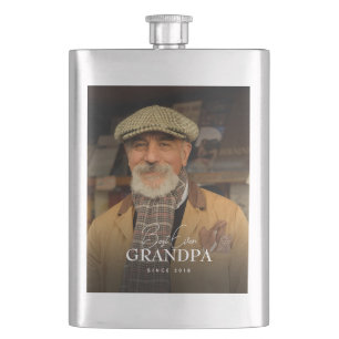 Best Ever Grandpa Since 20XX Simple Elegant Photo Flask