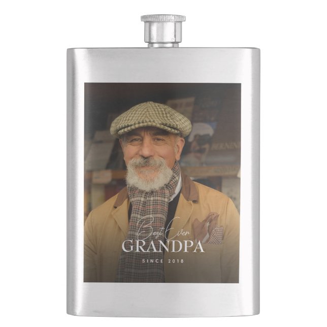 Best Ever Grandpa Since 20XX Simple Elegant Photo Flask (Front)