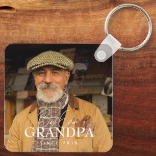 Best Ever Grandpa Since 20XX Simple Elegant Photo Keychain