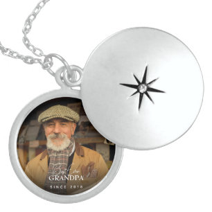 Best Ever Grandpa Since 20XX Simple Elegant Photo Locket Necklace