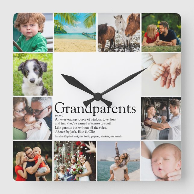 Best Ever Grandparents Definition 12 Photo Square Wall Clock (Front)