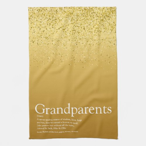 Best Ever Grandparents Definition Gold Glitter Kitchen Towel