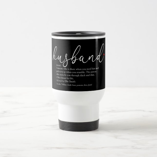 Best Ever Husband Definition Script Red Heart Travel Mug (Center)
