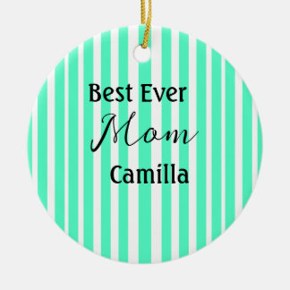 Best ever mom green stripped pattern pastel neon  ceramic ornament