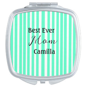 Best ever mom green stripped pattern pastel neon  compact mirror