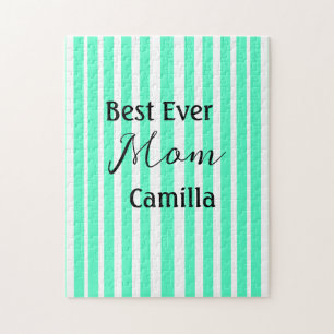 Best ever mom green stripped pattern pastel neon jigsaw puzzle