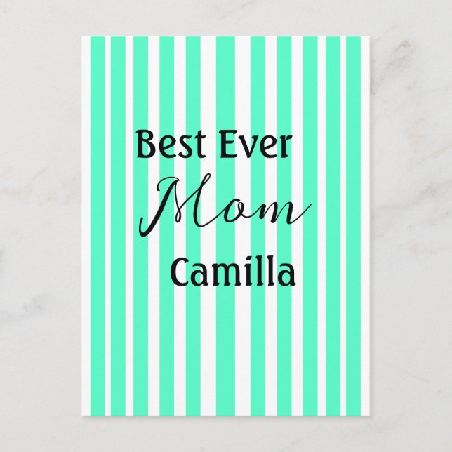 Best ever mom green stripped pattern pastel neon  postcard (Front)