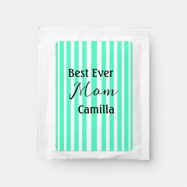 Best ever mom green stripped pattern pastel neon  tea bag drink mix (Front)