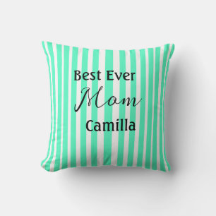 Best ever mom green stripped pattern pastel neon throw pillow