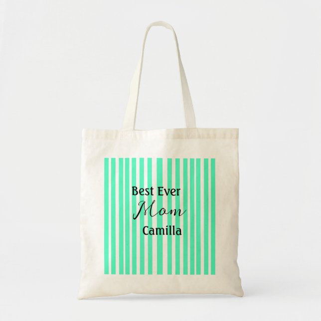 Best ever mom green stripped pattern pastel neon  tote bag (Front)