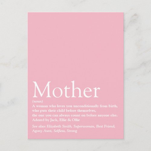 Best Ever Mom Mum Mother Definition Pink Postcard