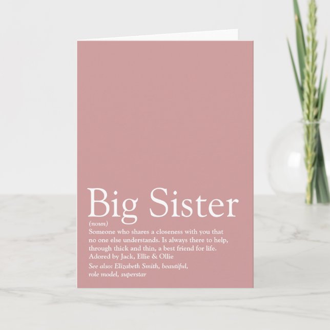 Best Ever Sister, Big Sister Definition Pink Card (Front)