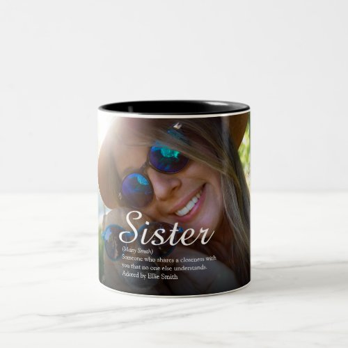 Best Ever Sister Definition Chic Script Photo Two_Tone Coffee Mug