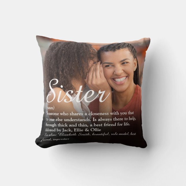 Best Ever Sister Definition Elegant Script Photo Throw Pillow (Front)