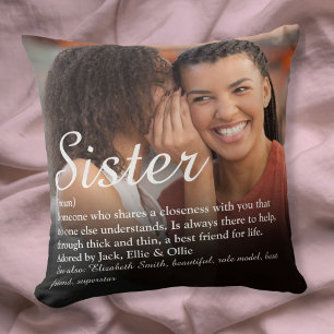 Best Ever Sister Definition Elegant Script Photo Throw Pillow