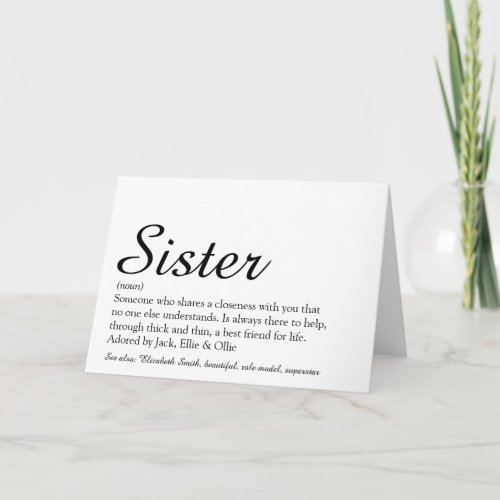 Best Ever Sister Definition Script Card