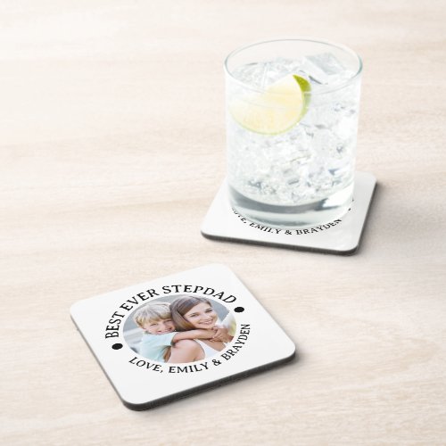 BEST EVER STEPDAD Photo Personalized Beverage Coaster