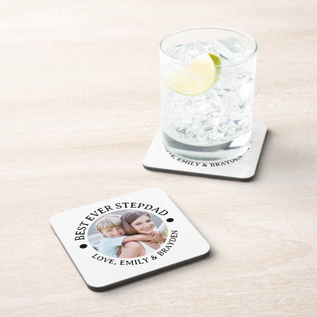 BEST EVER STEPDAD Photo Personalized Beverage Coaster (Right Side)