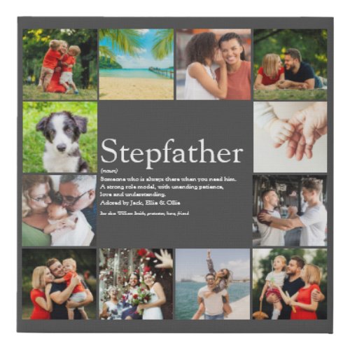 Best Ever Stepfather Stepdad Definition Photo Gray Faux Canvas Print