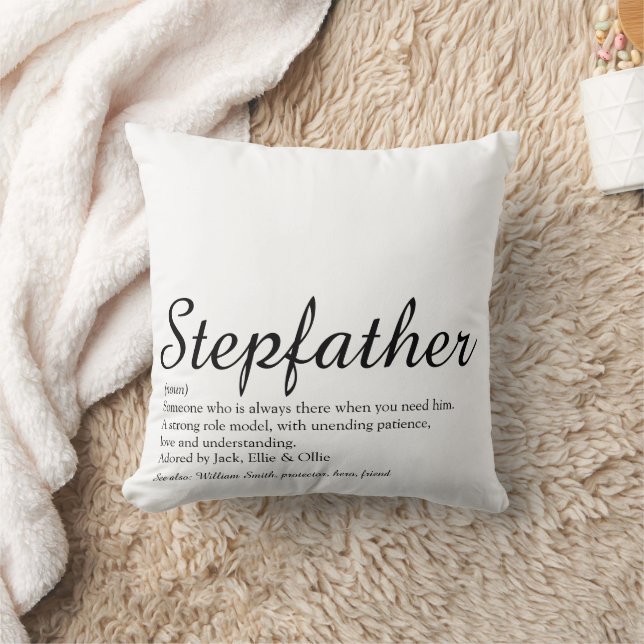 Best Ever Stepfather, Stepdad Definition Script Throw Pillow (Blanket)