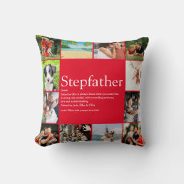 Best Ever Stepfather Stepdad Photo Collage Red Throw Pillow