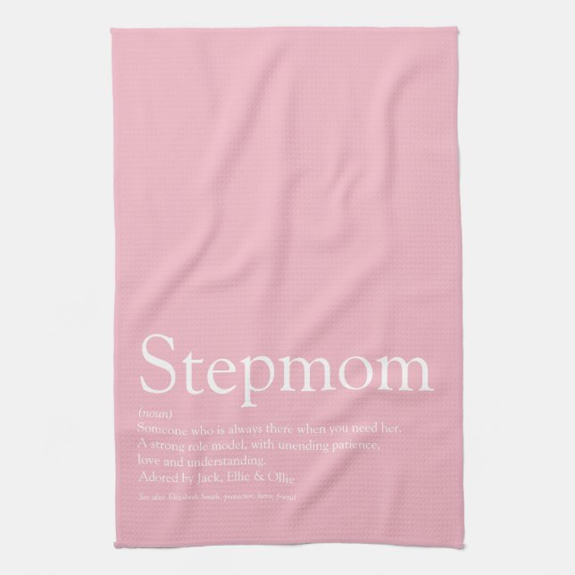 Best Ever Stepmom, Stepmother Definition Pink Kitchen Towel (Vertical)