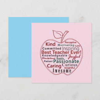 Best Ever Teacher Appreciation Red Apple Pink Blue Card