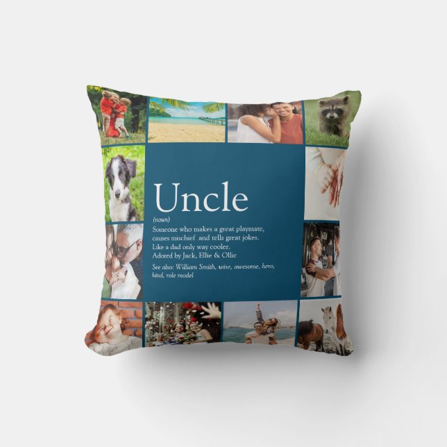 Best Ever Uncle Modern Cool Fun Photo Collage Throw Pillow (Front)