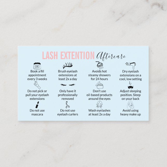 Best eyelash extension aftercare instruction business card (Back)