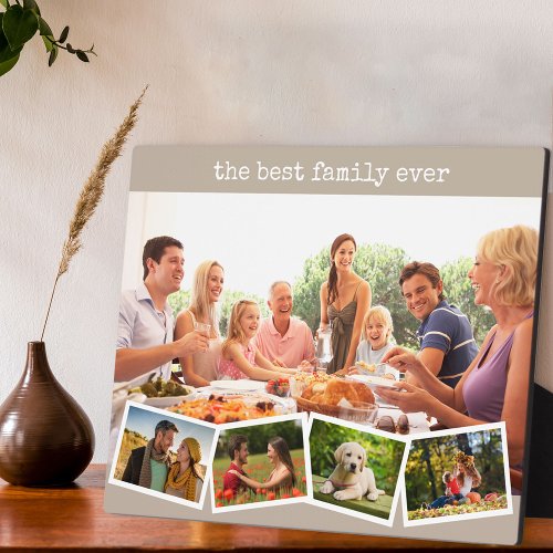 Best Family Ever 5 Photo Collage Mushroom Beige Plaque