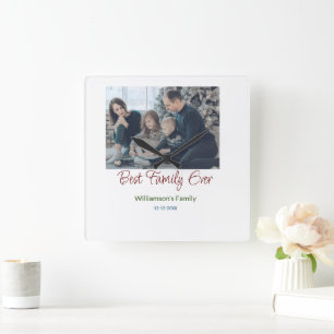 Best family ever add family name picture date year square wall clock