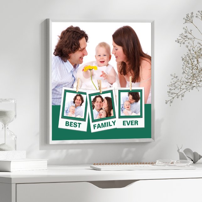 Best Family Ever Custom Green 4 Photo Collage Poster (Creator Uploaded)