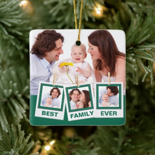 Best Family Ever Custom Instagram 4 Photo Collage Ceramic Ornament