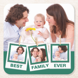 Best Family Ever Custom Instagram 4 Photo Collage Square Paper Coaster