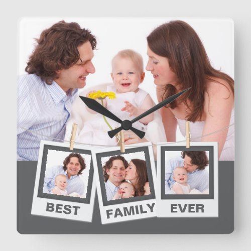 Best Family Ever Custom Instagram 4 Photo Collage Square Wall Clock