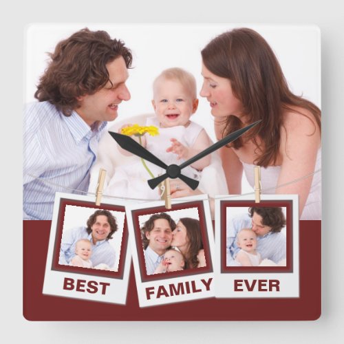 Best Family Ever Custom Instagram 4 Photo Collage Square Wall Clock