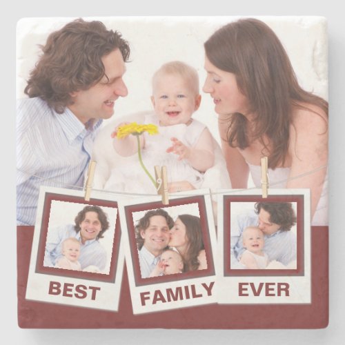 Best Family Ever Custom Instagram 4 Photo Collage Stone Coaster