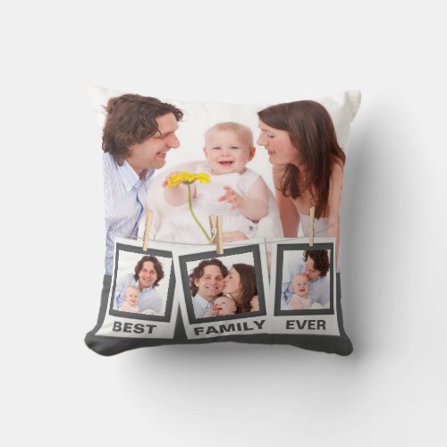 Best Family Ever Custom Instagram 4 Photo Collage Throw Pillow