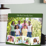 Best Family Ever - Custom Photo Collage Green Plaque<br><div class="desc">Keep your family close with this lovely easel style photo plaque. The template for is set up ready for you to add 5 of your favorite photos. The main photo will be used as the background and the remaining 4 photos will be laid out in a zigzag photo strip along...</div>