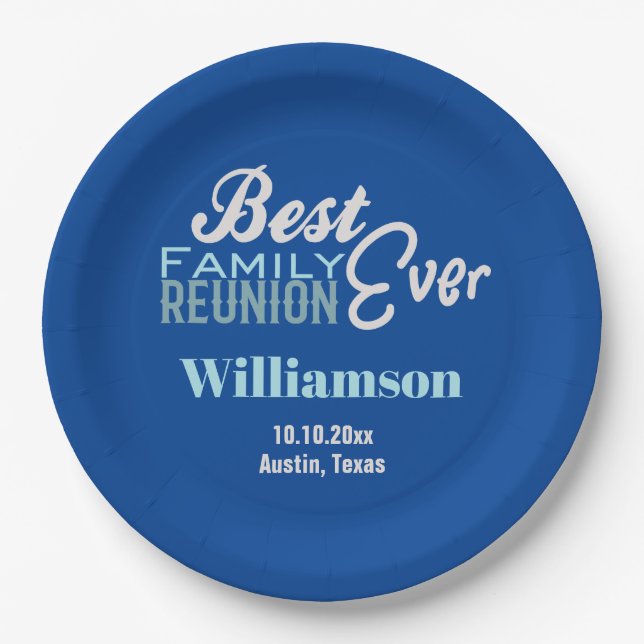 Best Family Reunion Picnic Party Blue Paper Plates (Front)