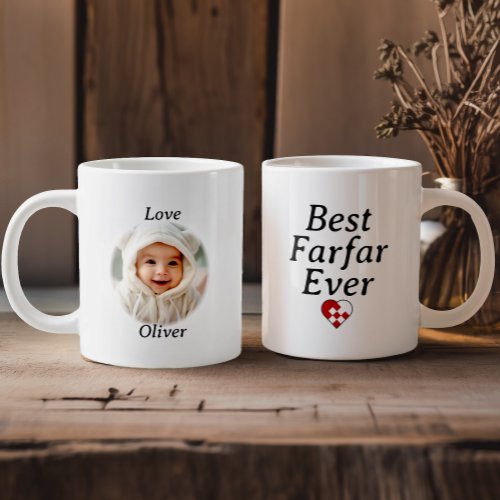 Best Farfar Ever _ Personalized Photo Yule Heart Giant Coffee Mug