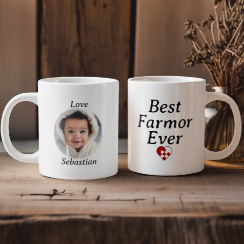 Best Farmor Ever _ Personalized Photo Yule Heart Giant Coffee Mug