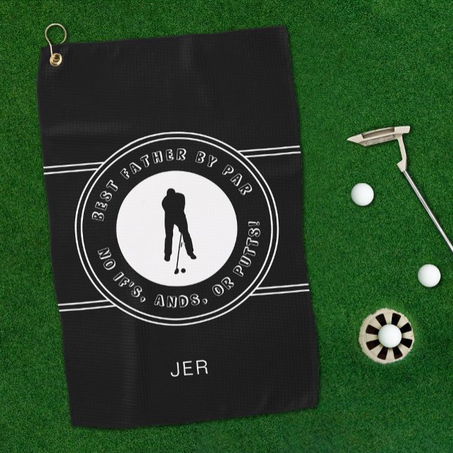 Best Father By Par Funny Putts Men's Golfer Black Golf Towel (Creator Uploaded)
