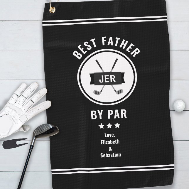 Best Father By Par Personalized Black and White Golf Towel (Creator Uploaded)