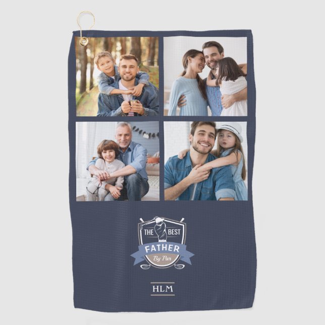 Best Father By Par Personalized Photos Golf Towel (Front)