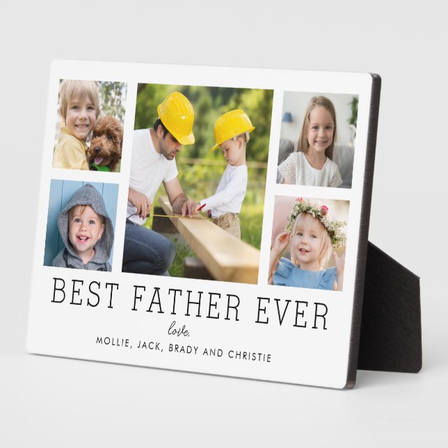 Best Father Ever 5-Photo Collage Simple Custom Plaque (Side)