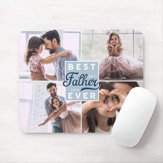 Best Father Ever Custom Four Photo Family Collage Mouse Pad (With Mouse)