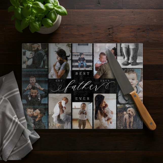 Best Father Ever | Father's Day 12 Photo Collage Cutting Board (Best Father Ever | Father's Day 12 Photo Collage Cutting Board)