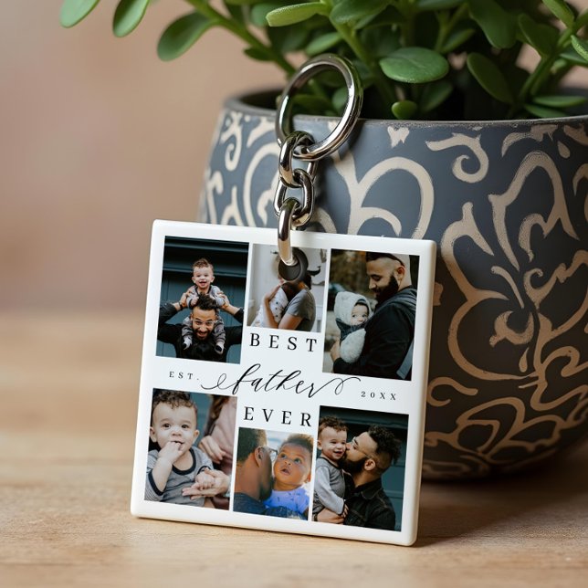 Best Father Ever | Father's Day 6 Photo Collage Keychain (Best Father Ever | Father's Day 6 Photo Collage Keychain)