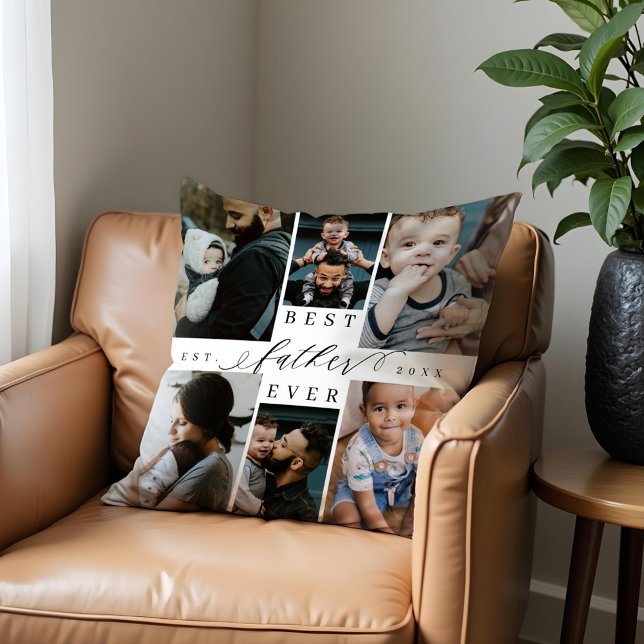 Best Father Ever | Father's Day 8 Photo Collage Throw Pillow (Best Father Ever | Father's Day 8 Photo Collage Throw Pillow)